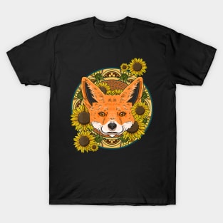 Fox Pineapple Sunflower Funny Animal Fruit Flower T-Shirt